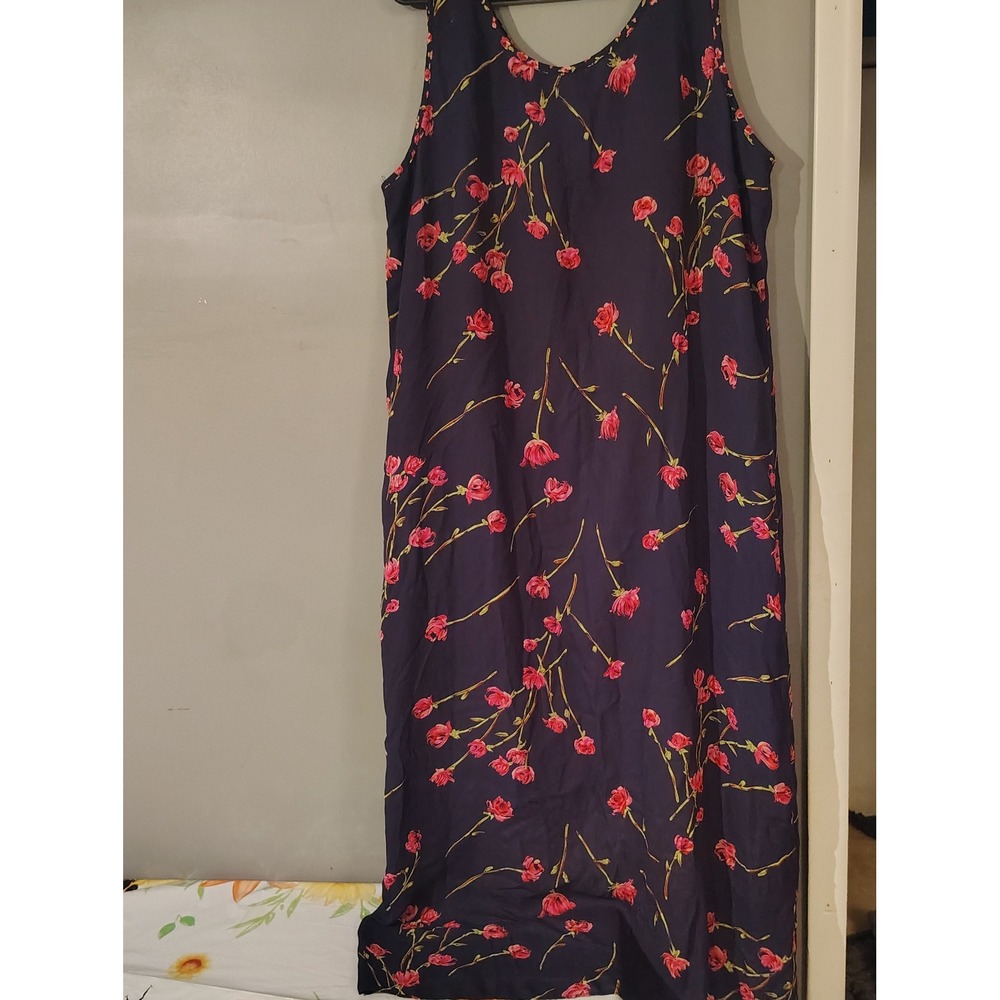 Nina Piccalino Vintage Navy Red Rose Floral Maxi Dress Tie Back Size 16 Made USA